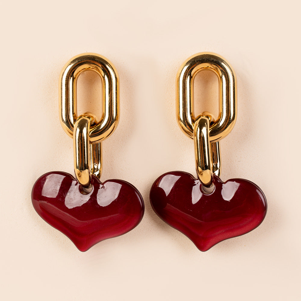 ORECCHINI PENDENTI CON CATENA E CUORE