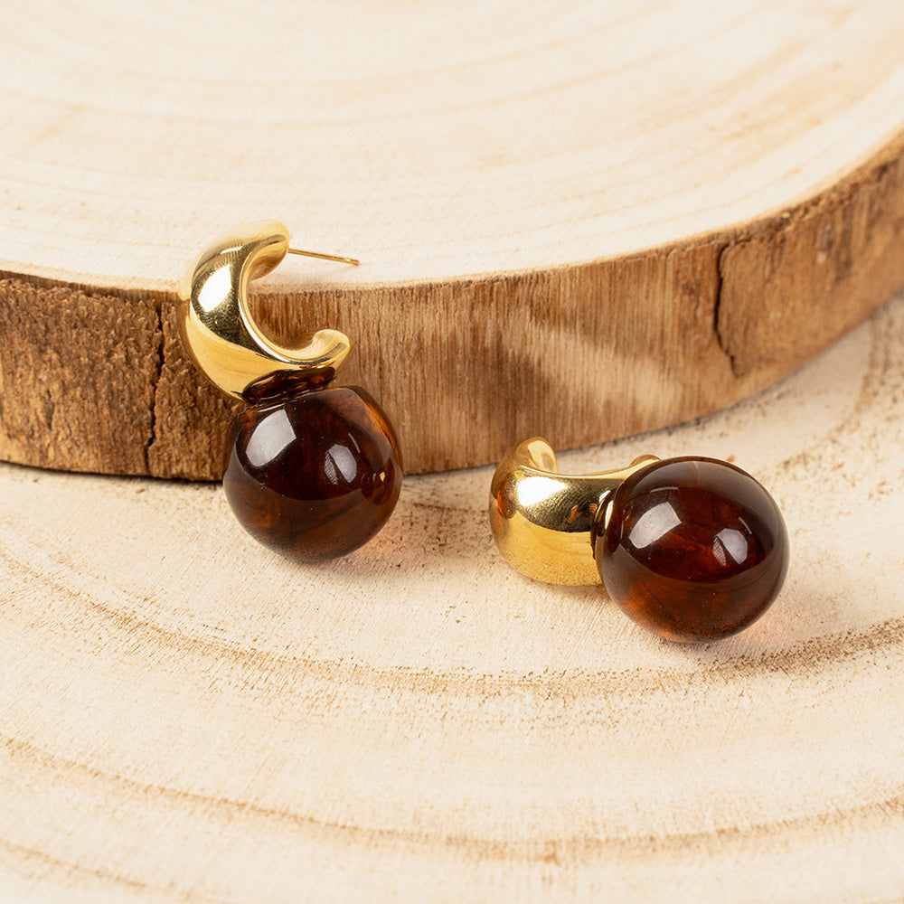 ORECCHINI PENDENTI CON PIETRA ROTONDA SU SEMICERCHIO