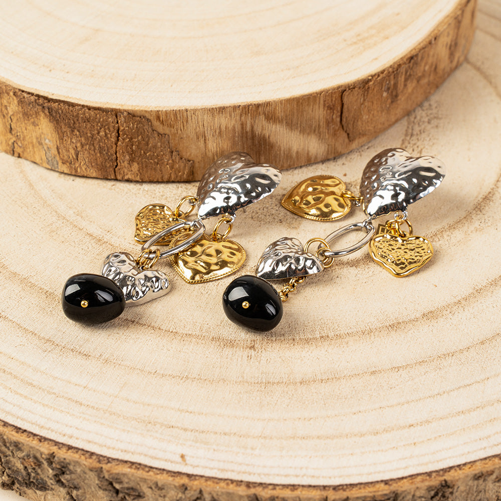 ORECCHINI PENDENTI CON CUORE E PIETRA