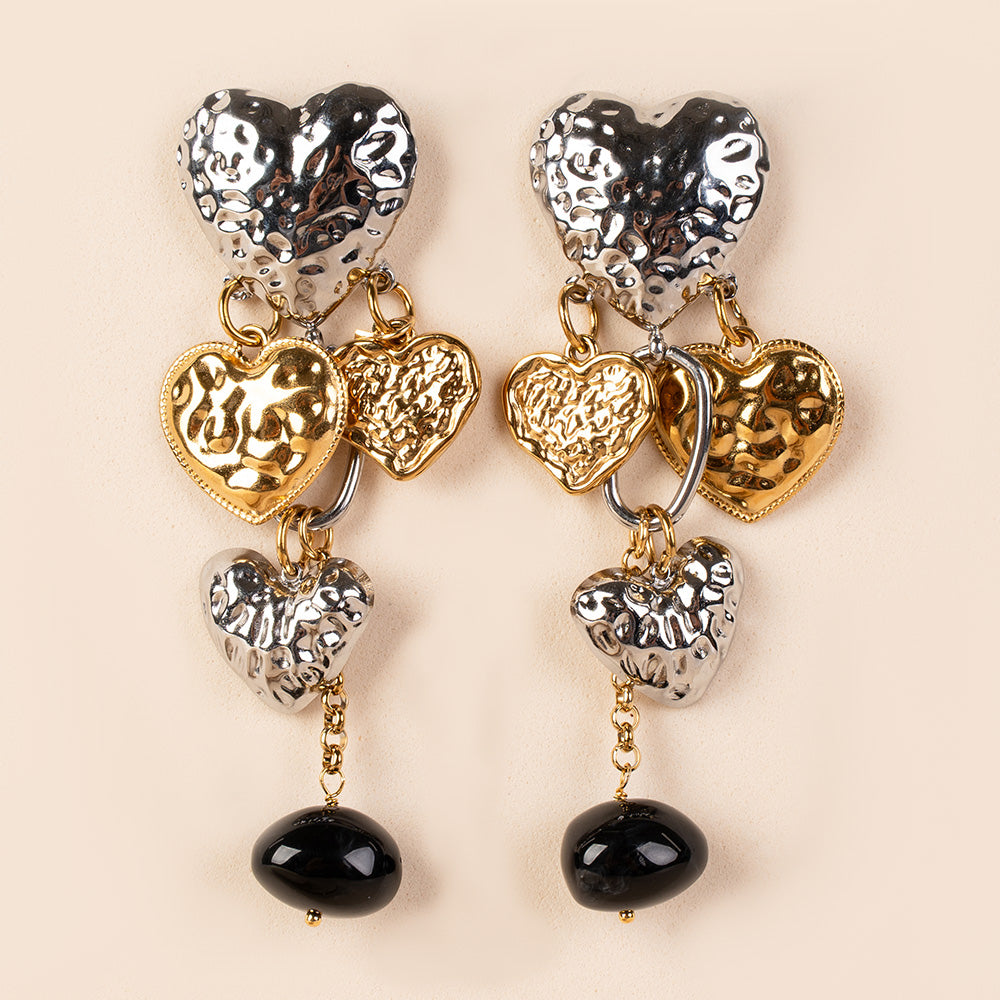 ORECCHINI PENDENTI CON CUORE E PIETRA