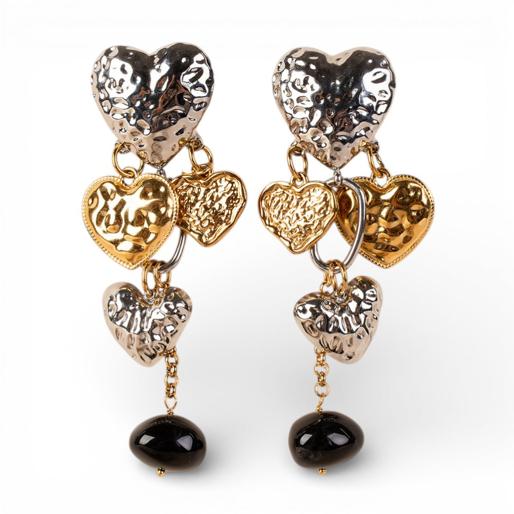 ORECCHINI PENDENTI CON CUORE E PIETRA