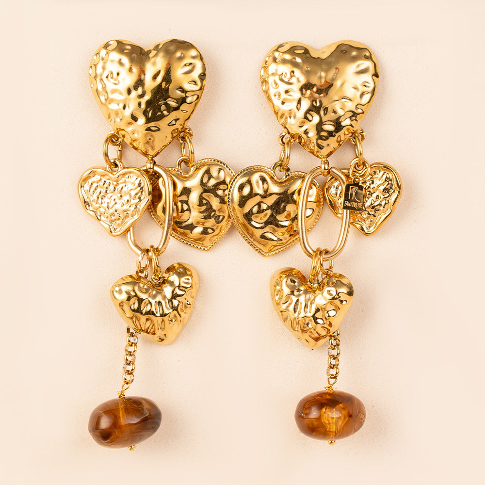 ORECCHINI PENDENTI CON CUORE E PIETRA