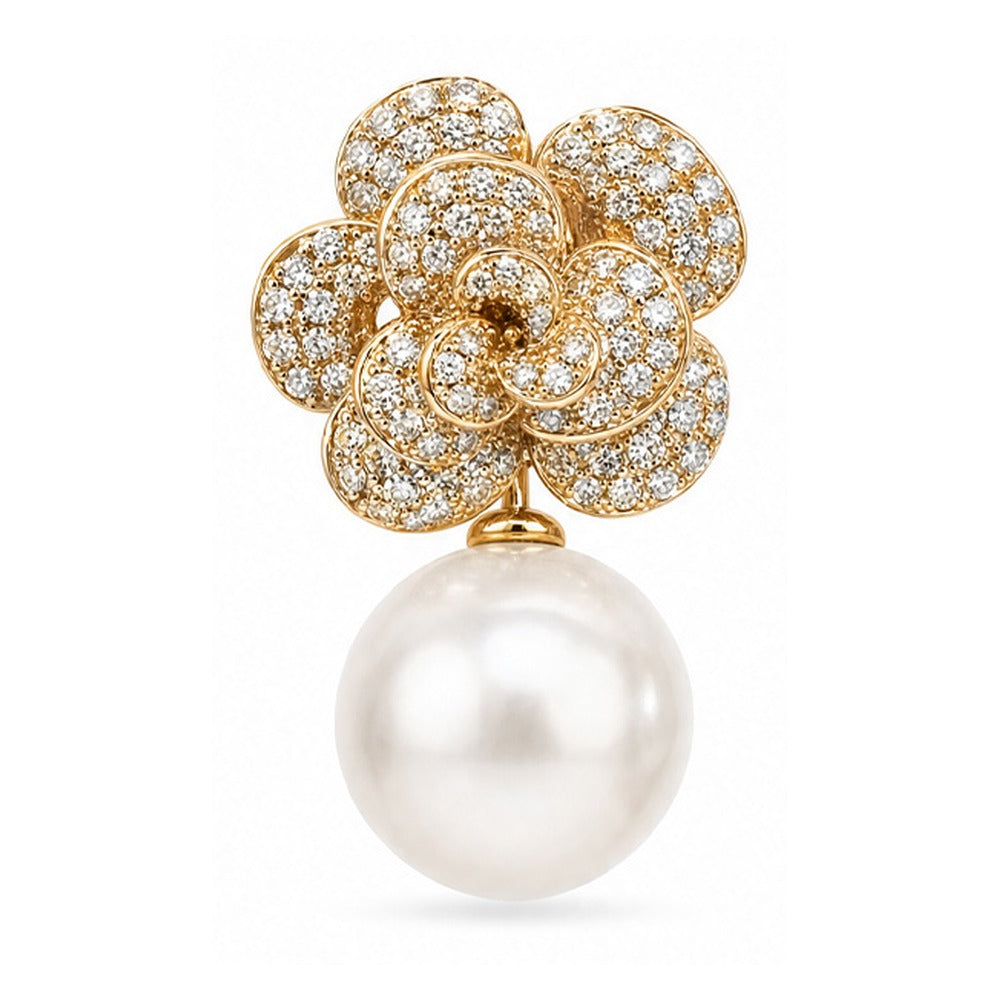 ORECCHINI PENDENTI CON FIORE IN STRASS E PERLA GRANDE