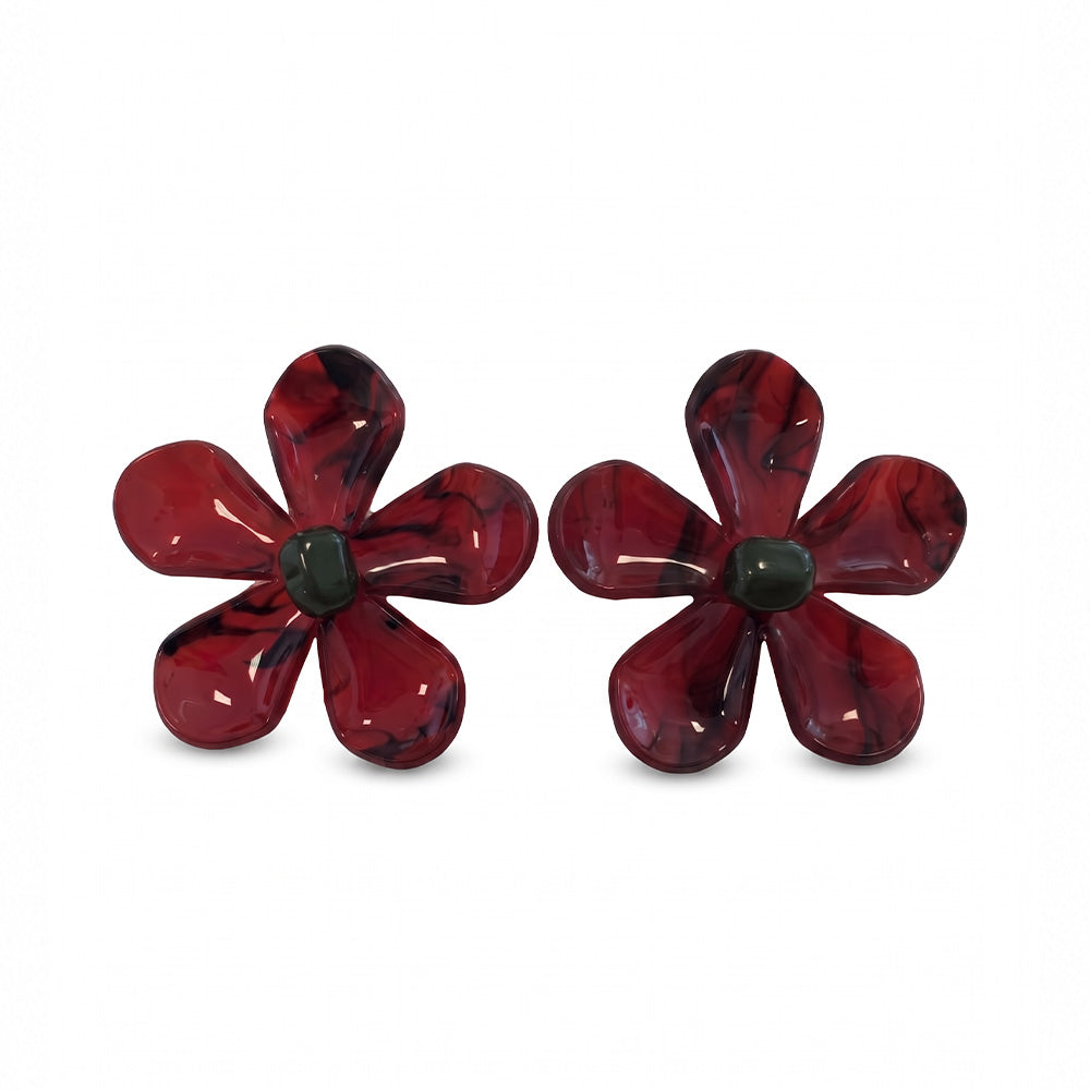 ORECCHINI PENDENTI CON FIORE ROSSO GRANDE