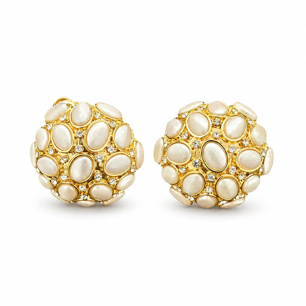 ORECCHINI A CLIP CON PERLE OVALI E STRASS