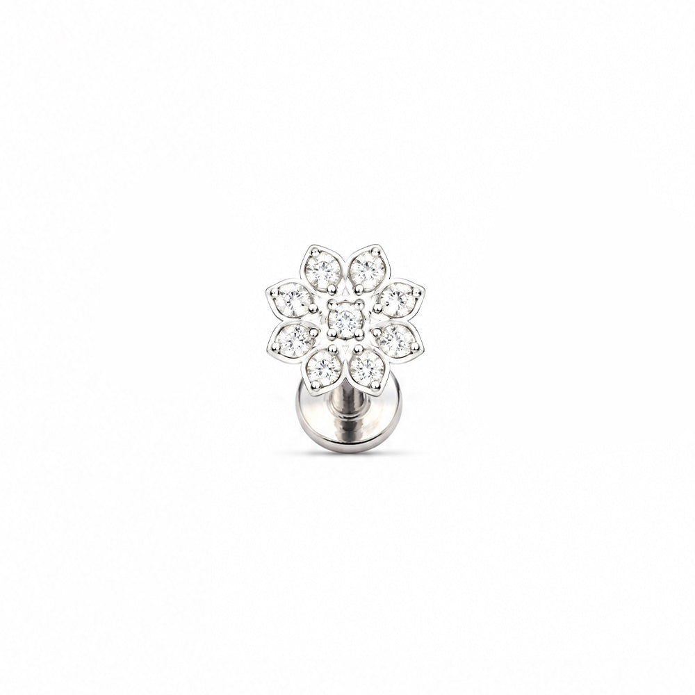 ORECCHINO PIERCING CON STRASS A FORMA DI FIORE