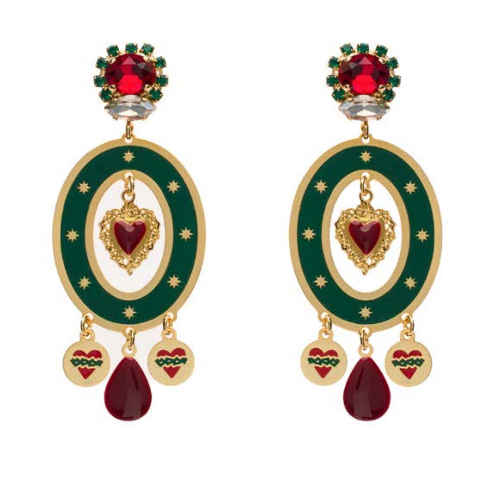 ORECCHINI PENDENTI GIPSY CON CUORI E CRISTALLI
