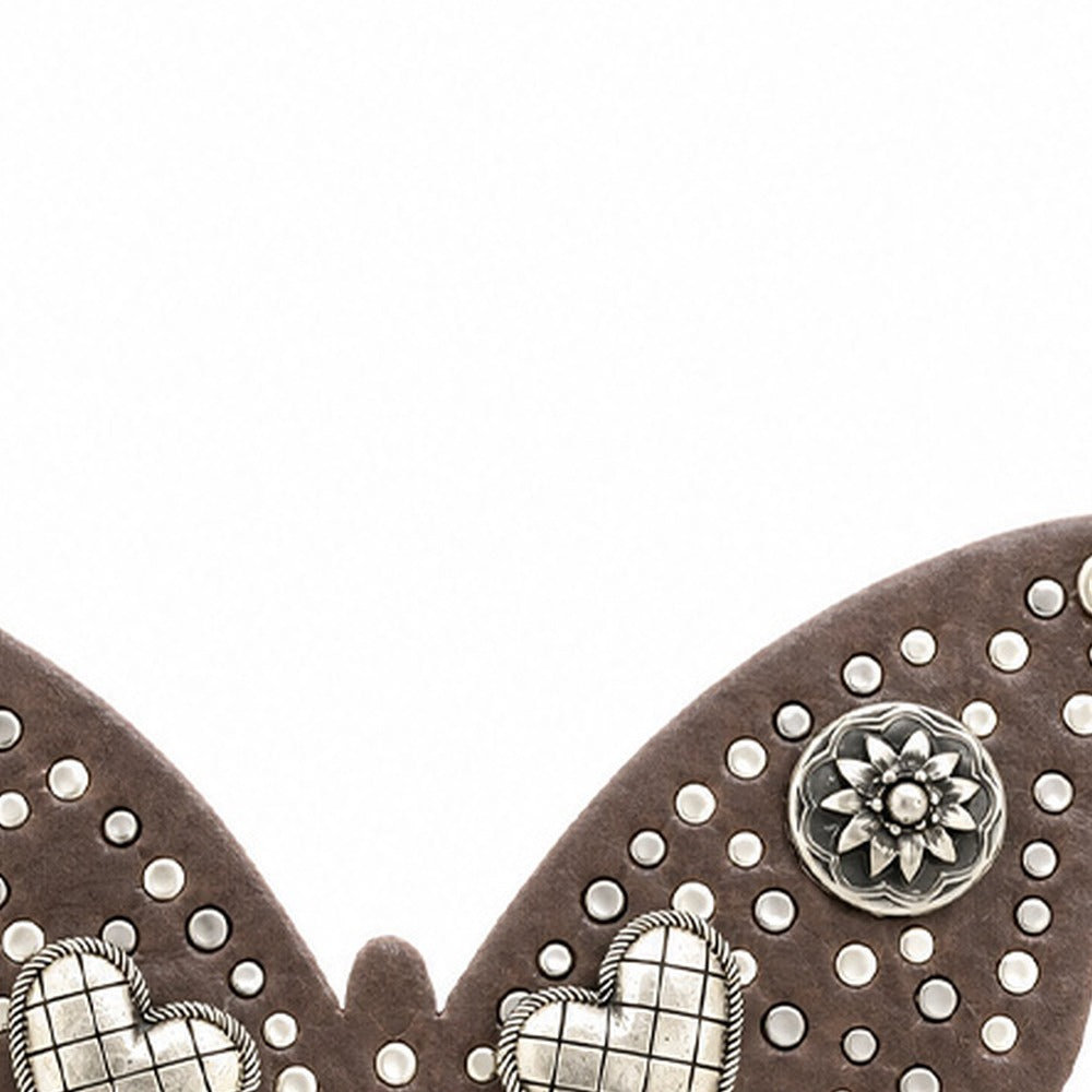 PORTACHIAVI IN PELLE CON SAGOMA A FARFALLA E BORCHIE DECORATIVE DI VARIO GENERE