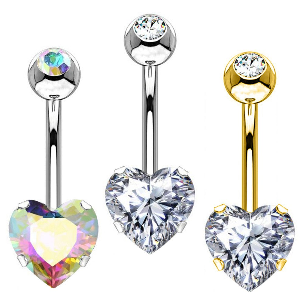 PIERCING BANANA NAVEL OMBELICO CON CRISTALLO A CUORE