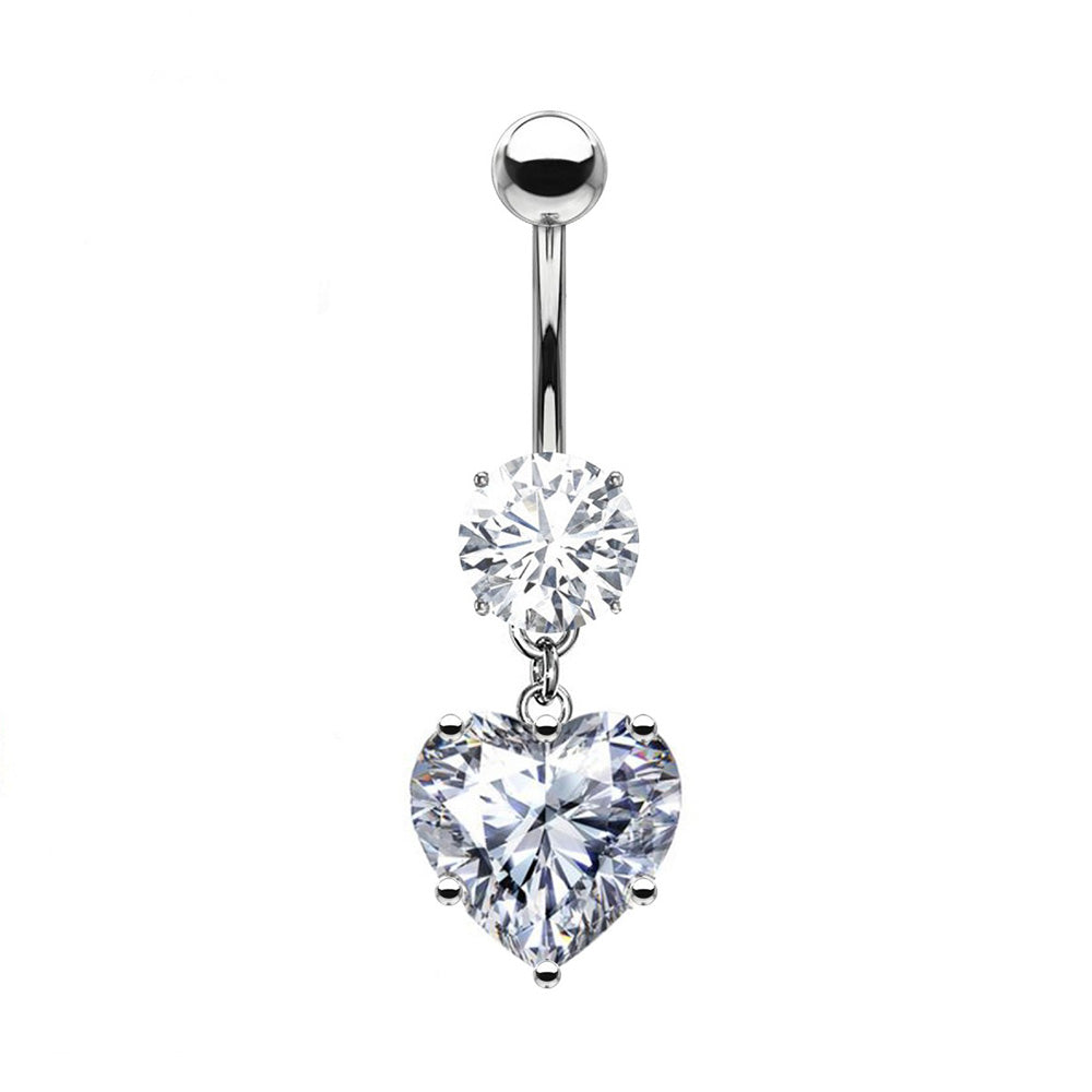 PIERCING BANANA NAVEL OMBELICO CON CRISTALLO A CUORE PENDENTE