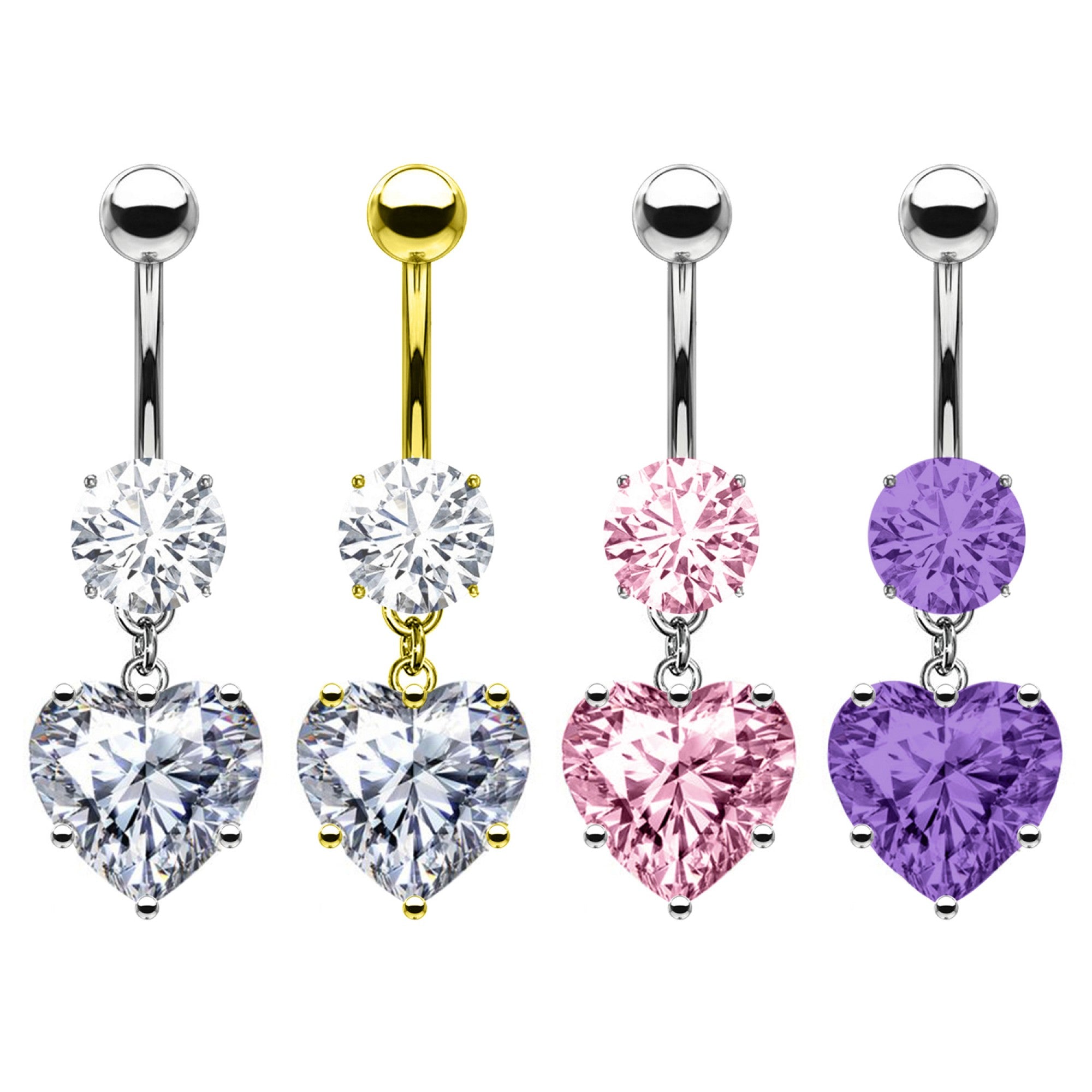PIERCING BANANA NAVEL OMBELICO CON CRISTALLO A CUORE PENDENTE