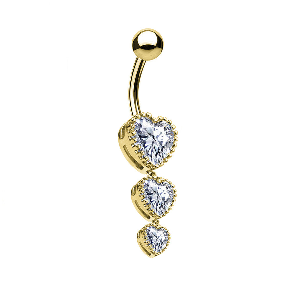 PIERCING BANANA NAVEL OMBELICO CON TRE CRISTALLI CUORE