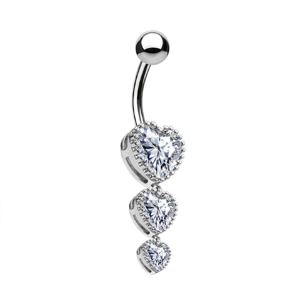 PIERCING BANANA NAVEL OMBELICO CON TRE CRISTALLI CUORE