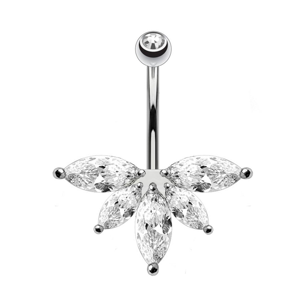 PIERCING BANANA NAVEL OMBELICO CON CRISTALLO FOGLIA D'ACERO