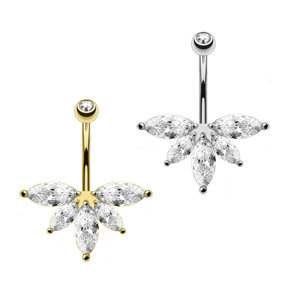PIERCING BANANA NAVEL OMBELICO CON CRISTALLO FOGLIA D'ACERO