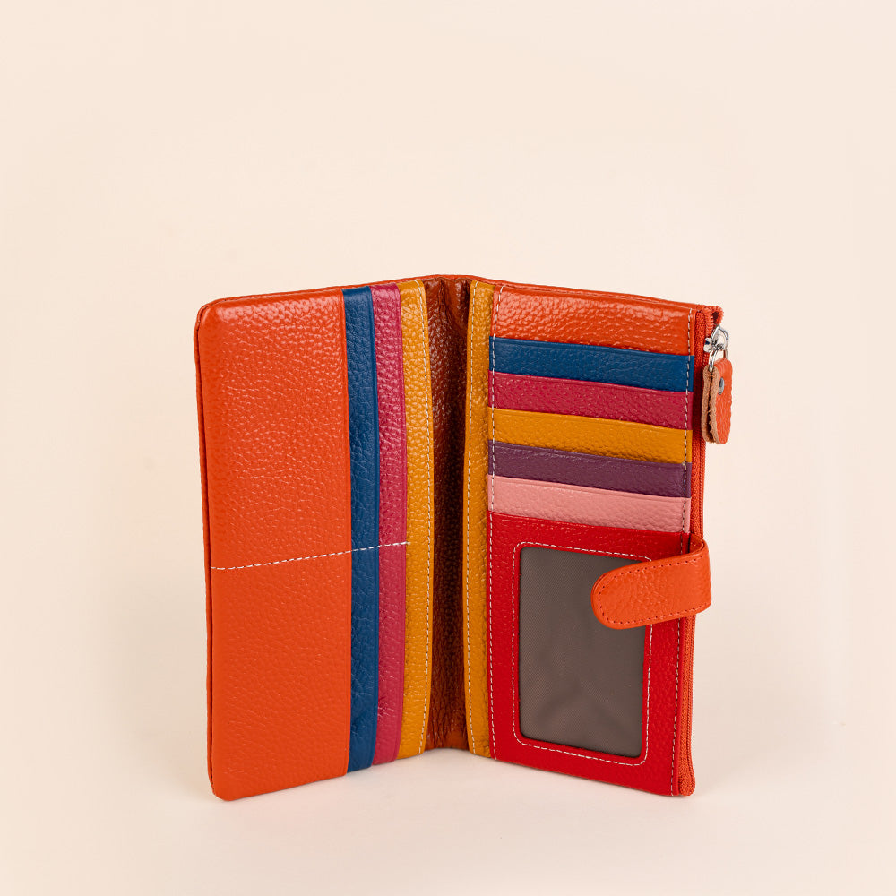 PORTAFOGLIO MORBIDO IN PELLE MARTELLATA CON SCOMPARTI INTERNI COLORATI