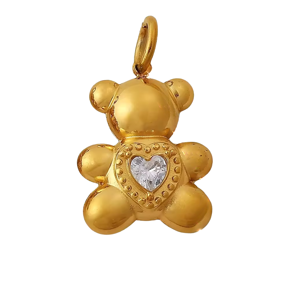 CHARM ORSACCHIOTTO CON CUORE IN ACCIAIO PLACCATO ORO