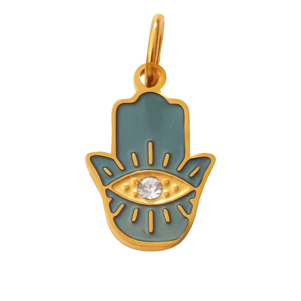 CHARM MANO DI FATIMA SLAMTATA IN ACCIAIO PLACCATO ORO