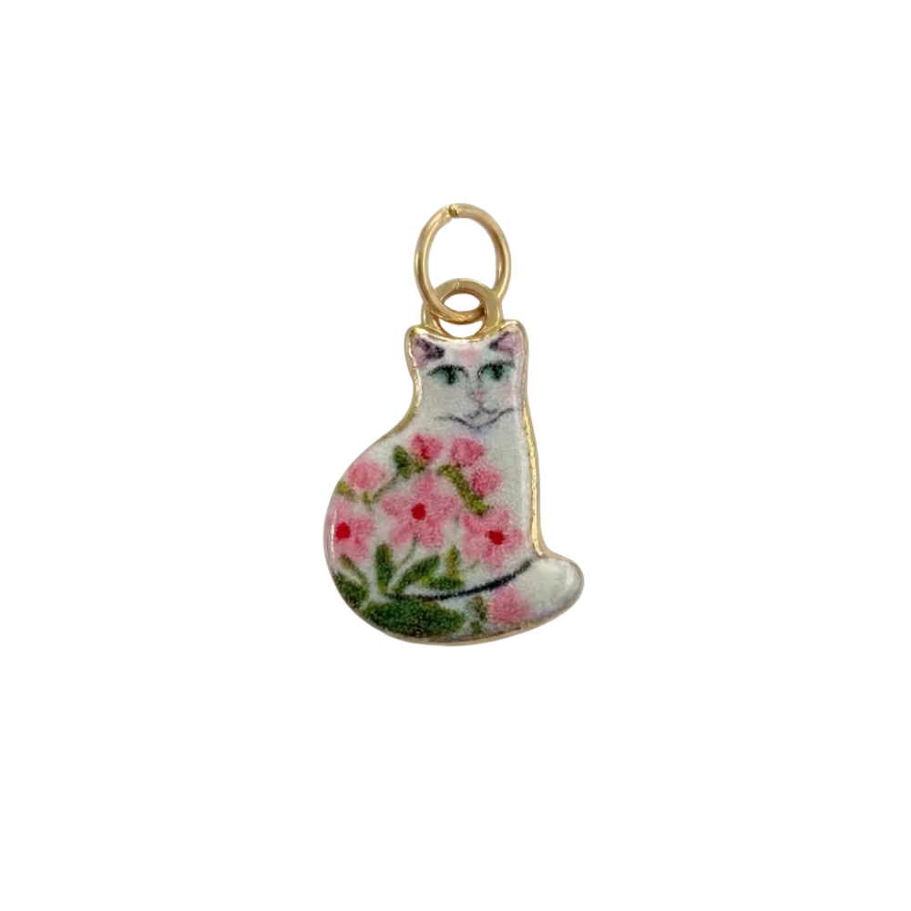 CHARM GATTO SMALTATO IN ACCIAIO PLACCATO ORO
