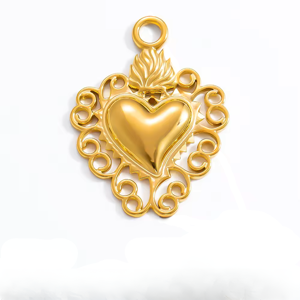 CHARM CUORE SACRO IN ACCIAIO PLACCATO ORO