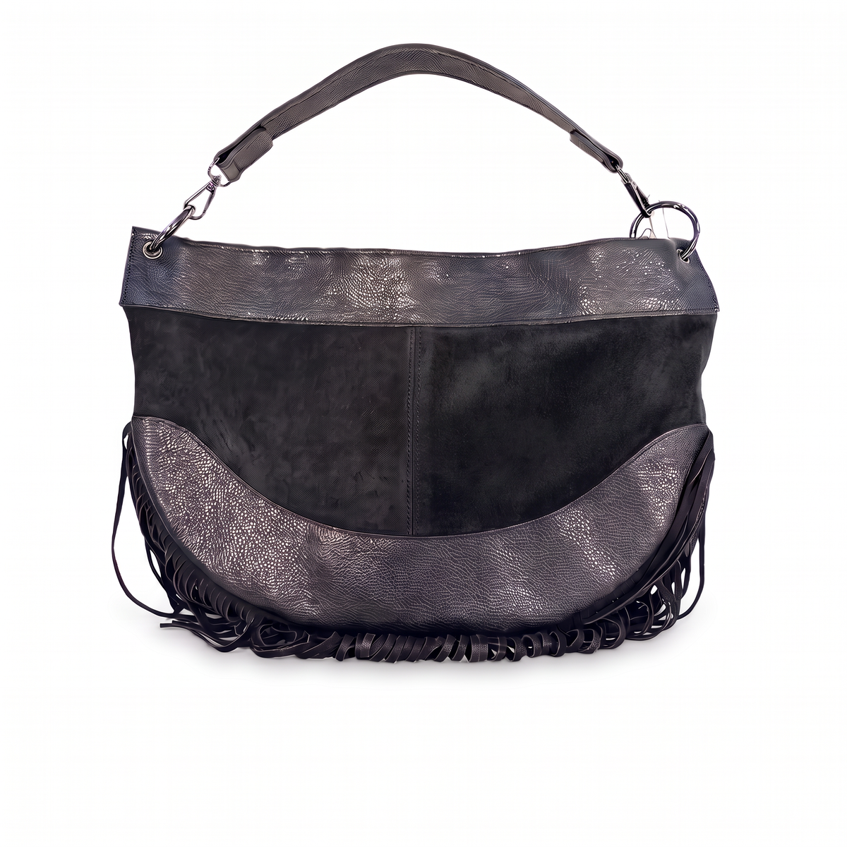 BORSA A SPALLA IN PELLE CON FRANGE SUL FONDO