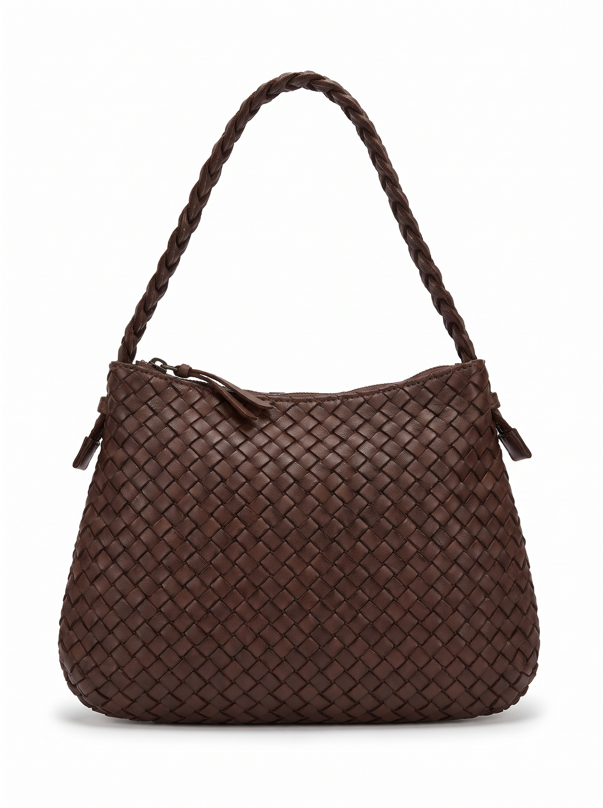 BORSA A SPALLA INTRECCIATA CON PENNACCHIO SU ZIP