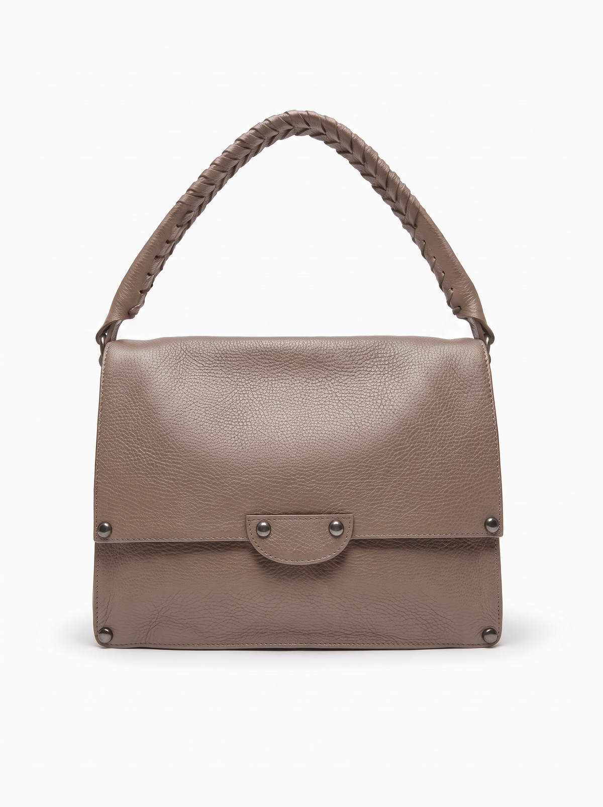 BORSA A MANO CON TRACOLLA BORCHIE TONDE E MANICO CUCITO A SPAGO