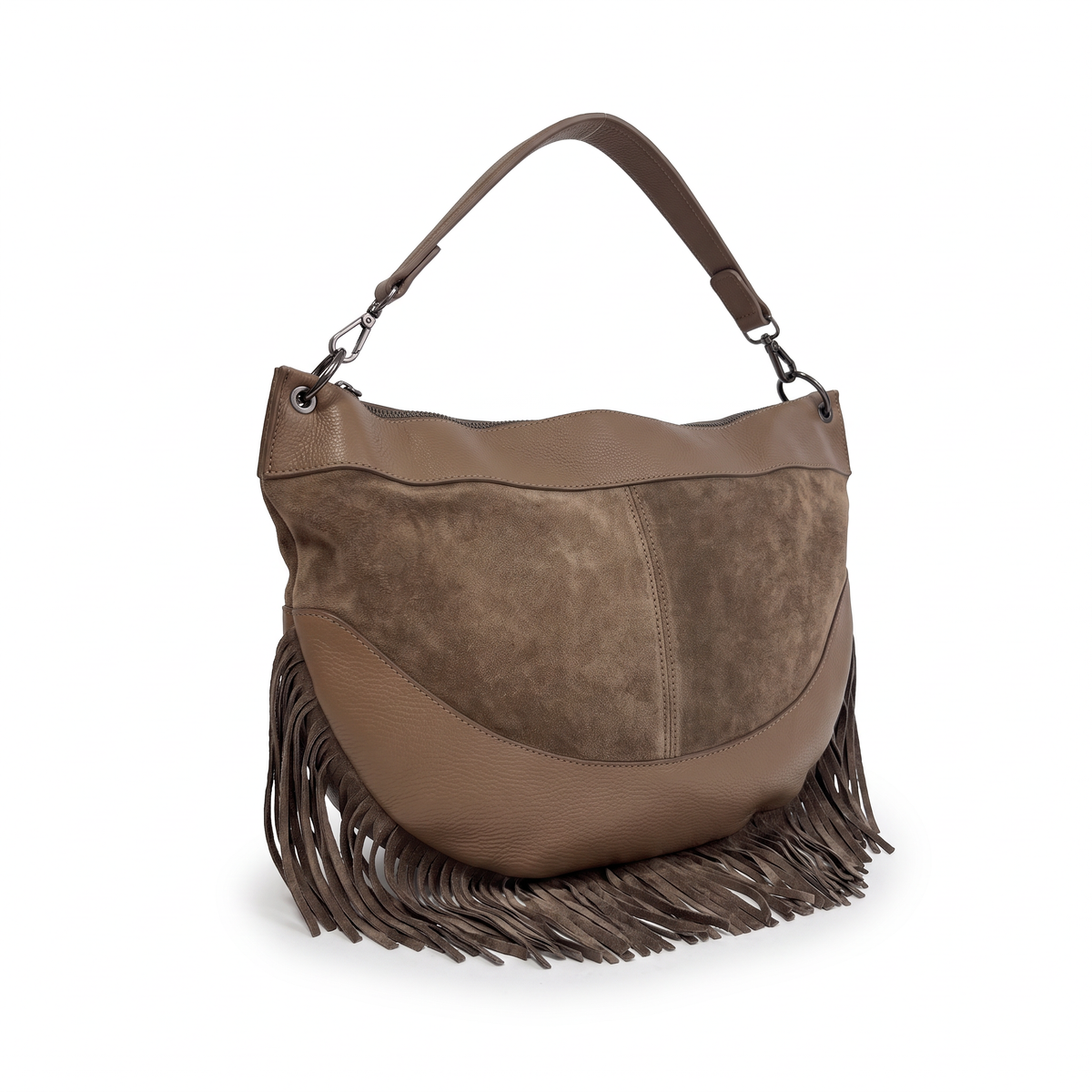 BORSA A SPALLA IN PELLE CON FRANGE SUL FONDO