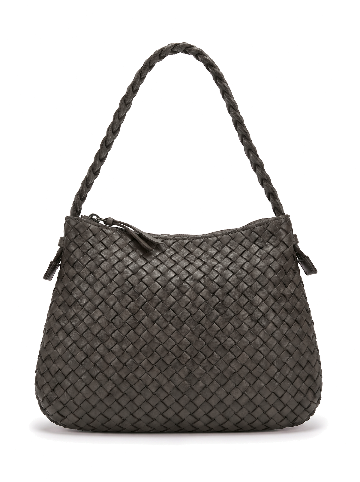 BORSA A SPALLA INTRECCIATA CON PENNACCHIO SU ZIP
