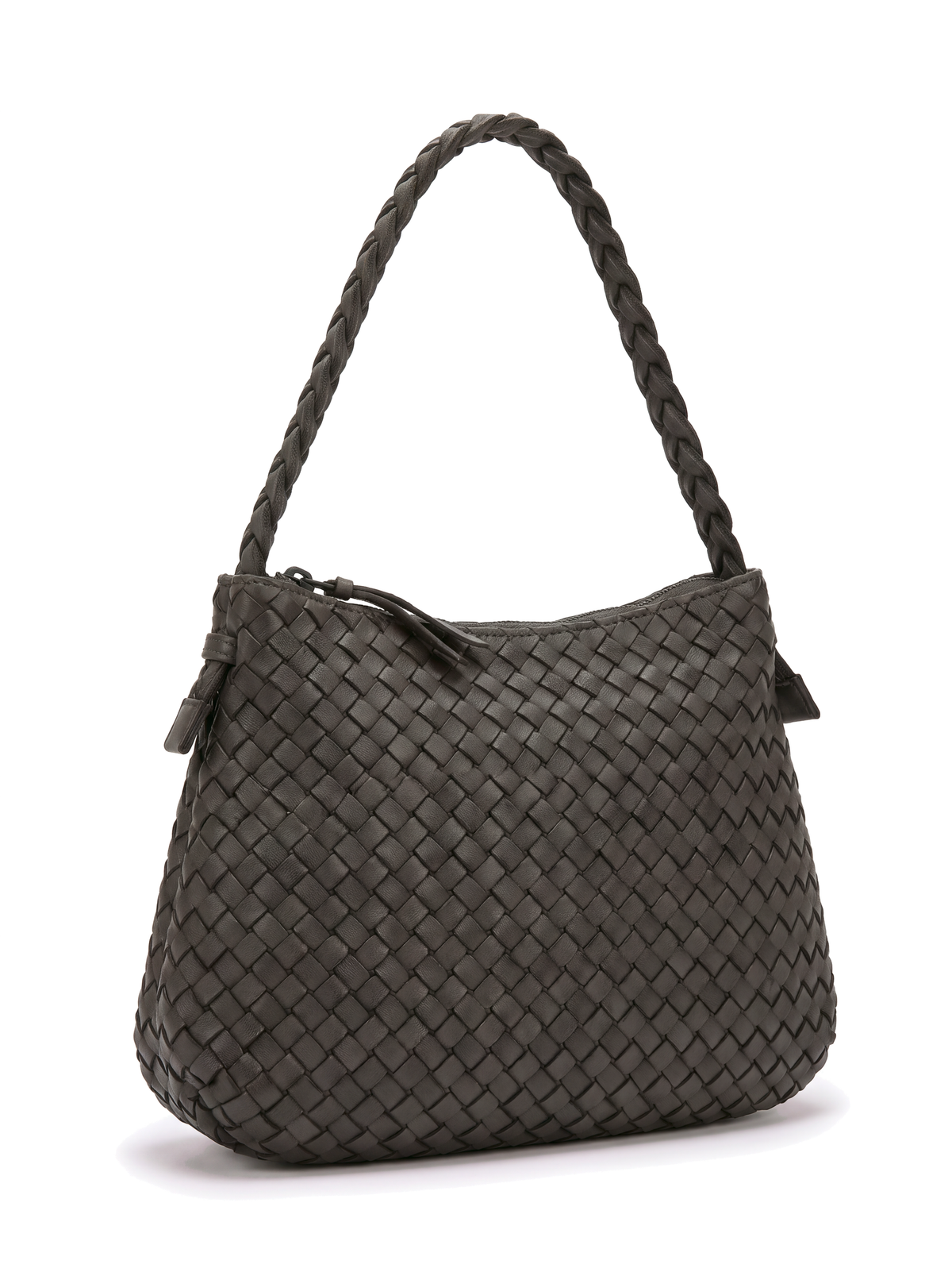 BORSA A SPALLA INTRECCIATA CON PENNACCHIO SU ZIP