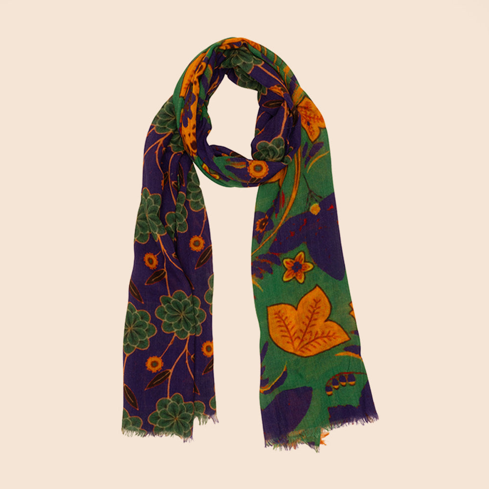 SCIARPA PESANTE IN LANA CON FIORI GIGLI