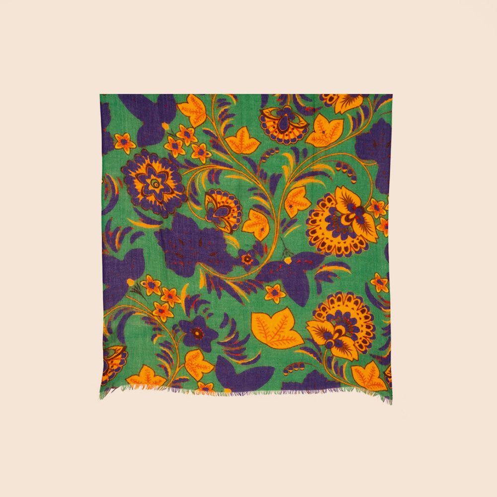 SCIARPA PESANTE IN LANA CON FIORI GIGLI