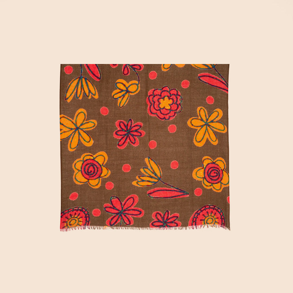 SCIARPA PESANTE IN LANA CON FIORI A MANDALA