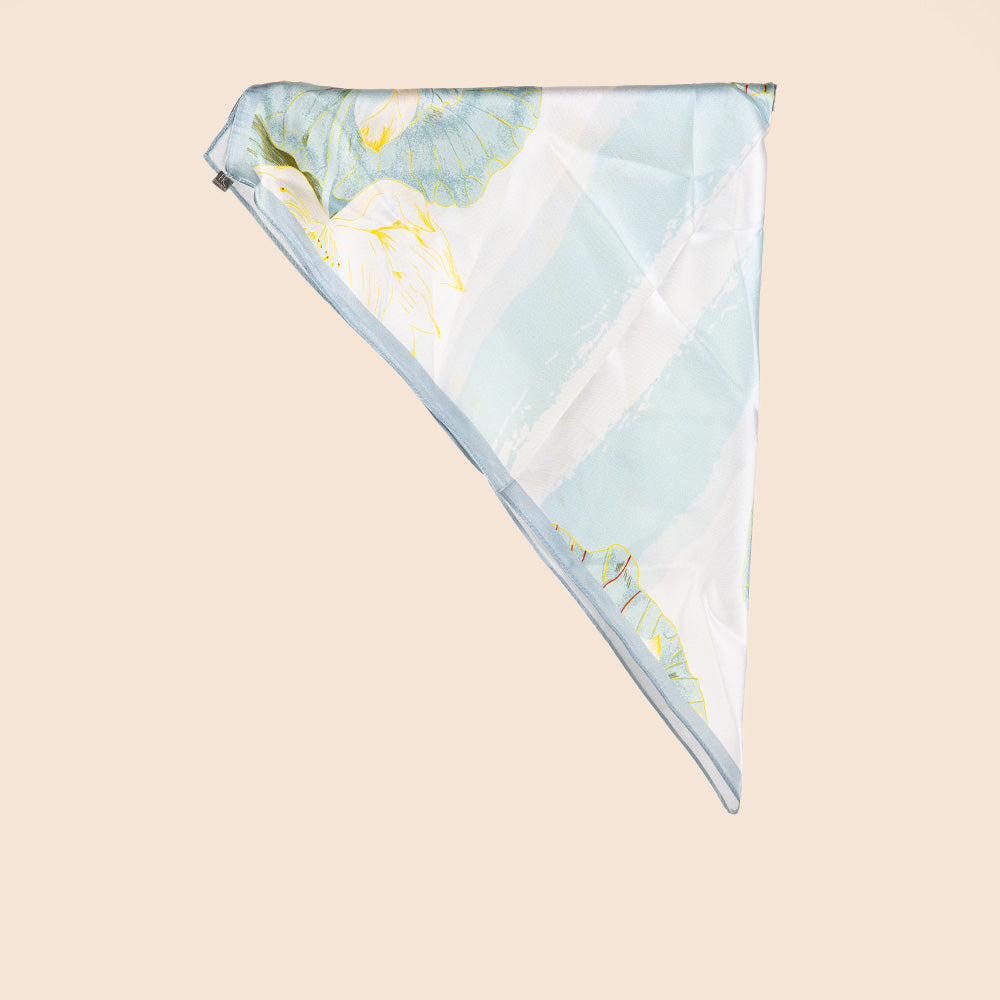 SCIARPA FOULARD DA COLLO IN SETA CON FIORI VERDE ACQUA