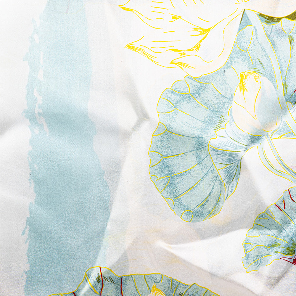 SCIARPA FOULARD DA COLLO IN SETA CON FIORI VERDE ACQUA