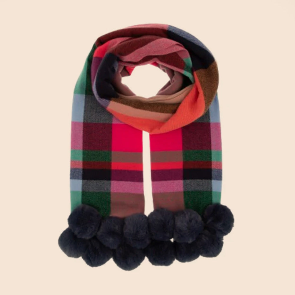 SCIARPA A QUADRI CON PON PON