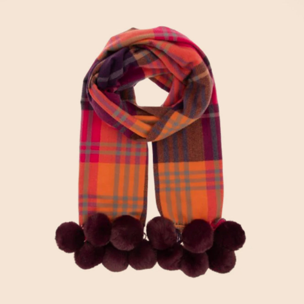 SCIARPA A QUADRI CON PON PON