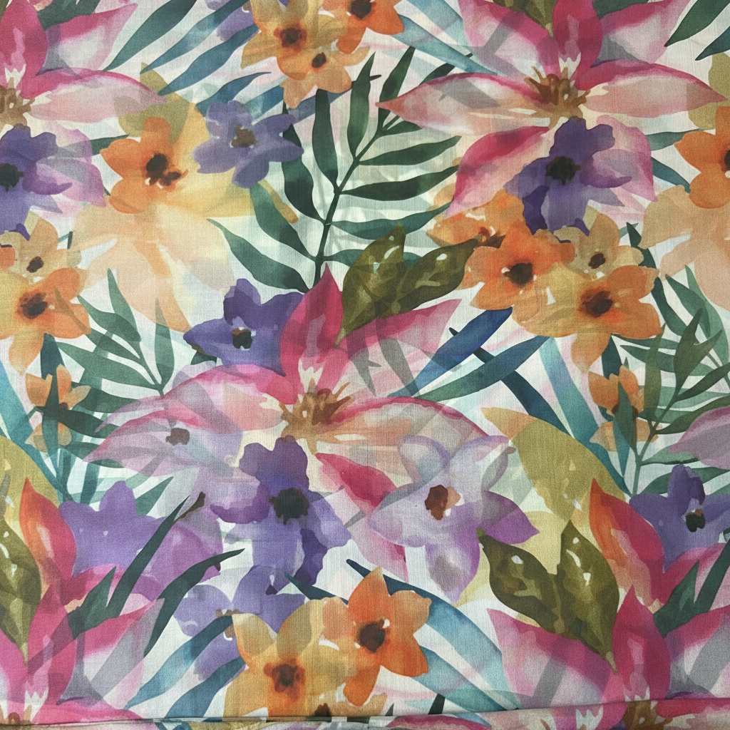 SCIARPA FOULARD IN SETA GRANDE CON FIORI TROPICALI