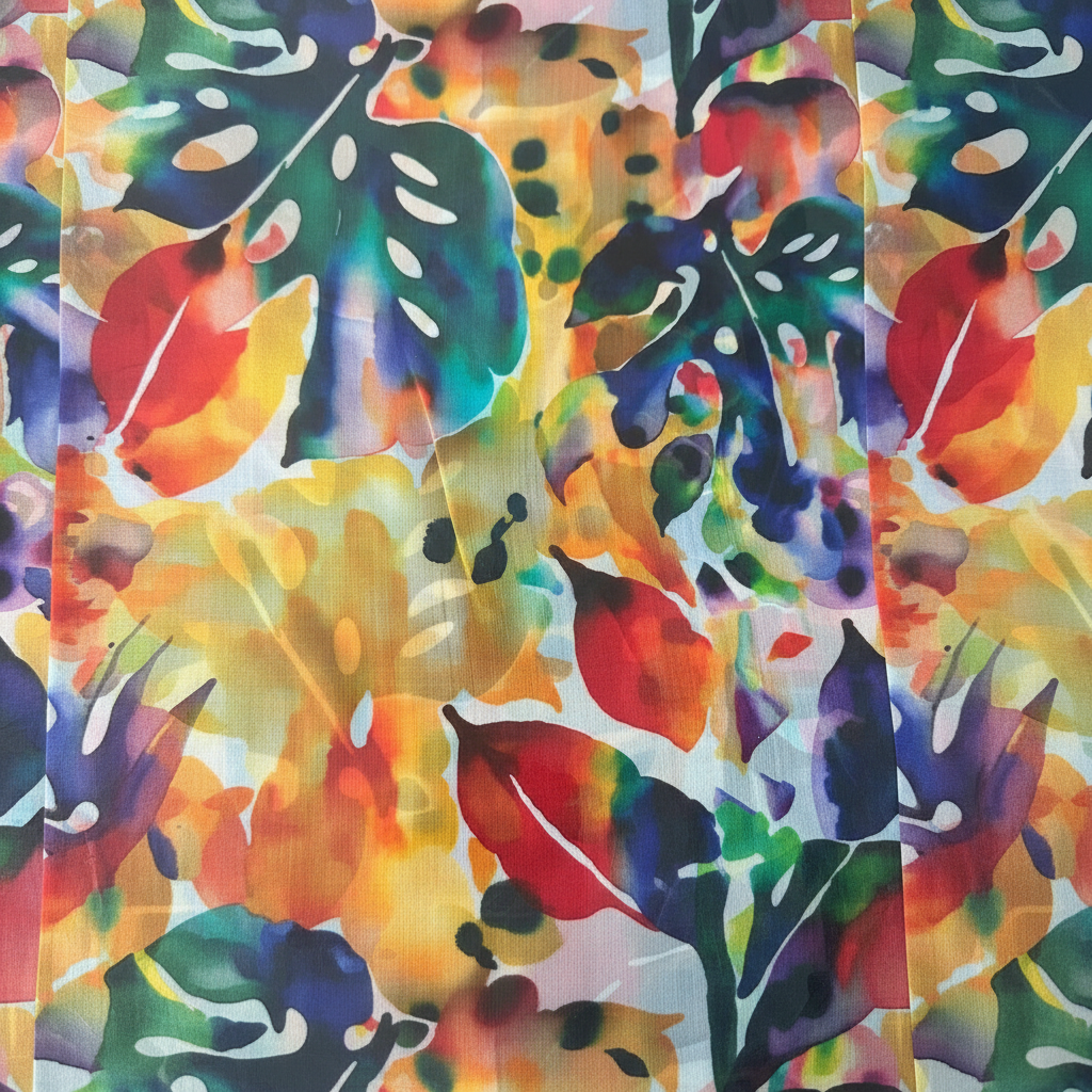 SCIARPA FOULARD IN SETA GRANDE CON FIORI TROPICALI ACQUARELLATI