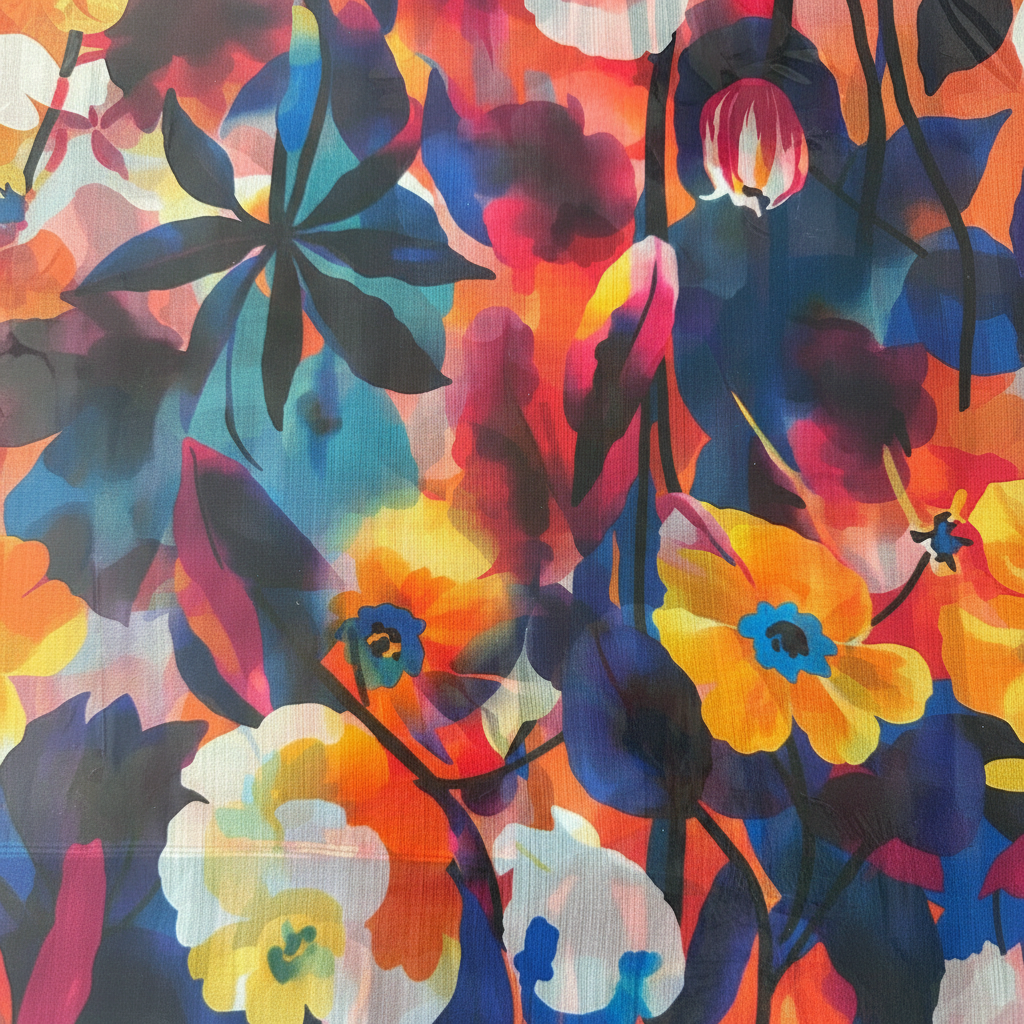 SCIARPA FOULARD IN SETA GRANDE CON FIORI DIPINTI