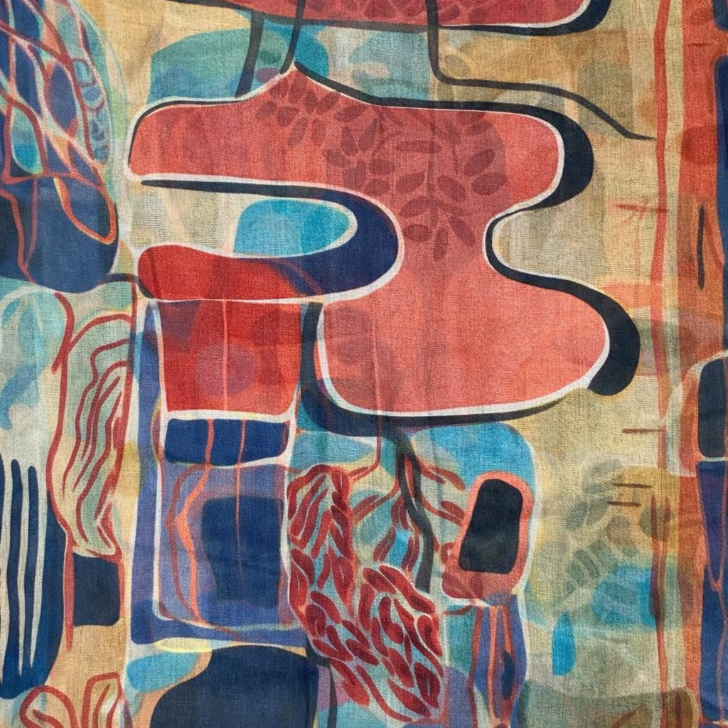 SCIARPA FOULARD IN SETA GRANDE CON FANTASIA ASTRATTA E PICCOLI ARBUSTI