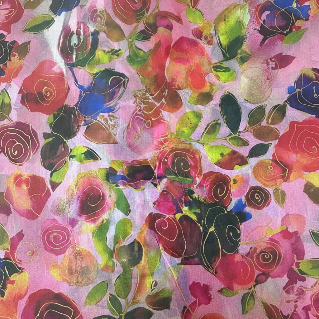 SCIARPA FOULARD IN SETA GRANDE CON FIORI E LINEE DI DEFINIZIONE