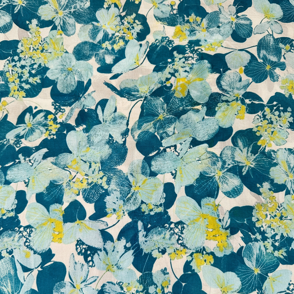 SCIARPA FOULARD IN SETA GRANDE CON FIORI SUI TONI DEL CELESTE