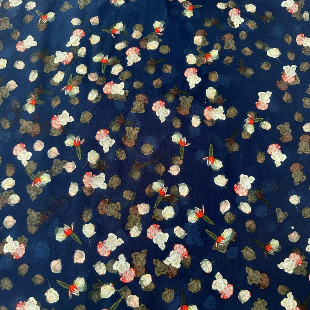 SCIARPA FOULARD IN SETA GRANDE CON PICCOLI FIORI A SFONDO BLU