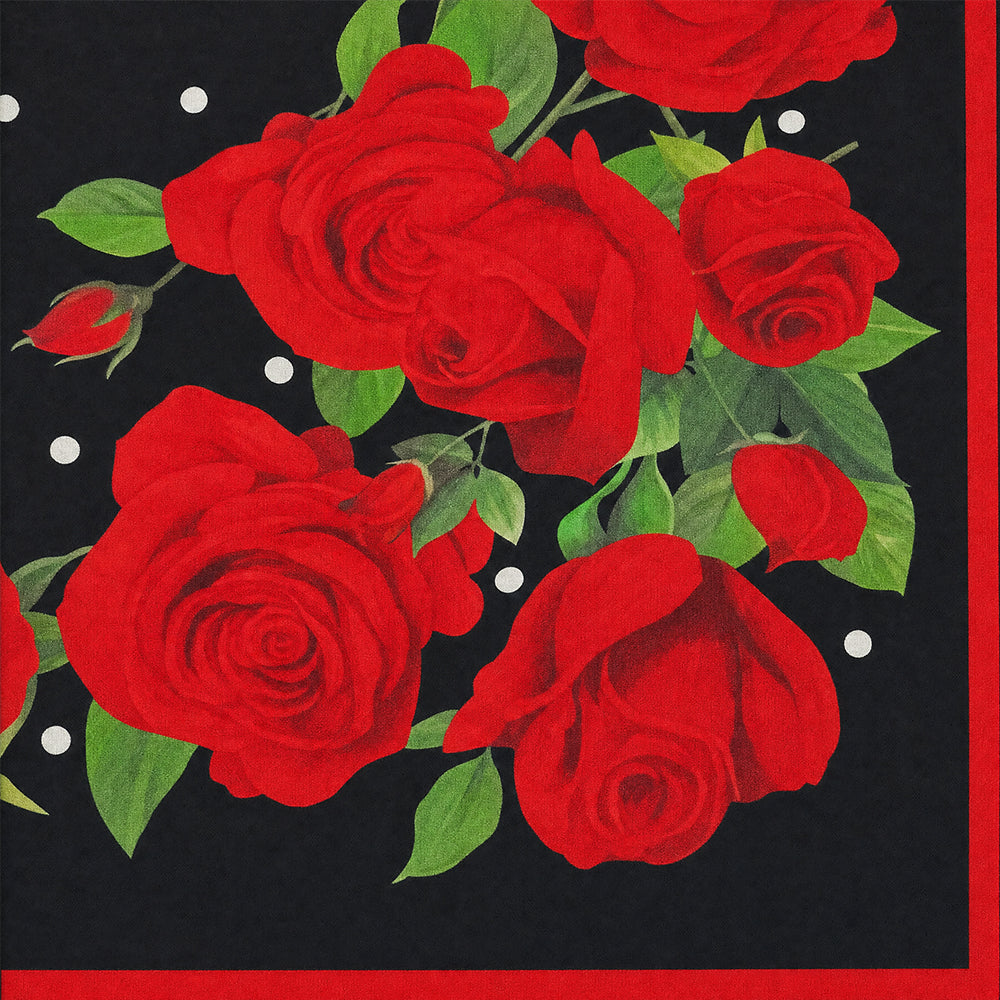 SCIARPA FOULARD DA COLLO CON ROSE ROSSE SU SFONDO NERO