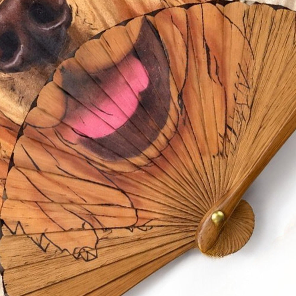 VENTAGLIO IN LEGNO CON SETA CON STAMPA DI CANI