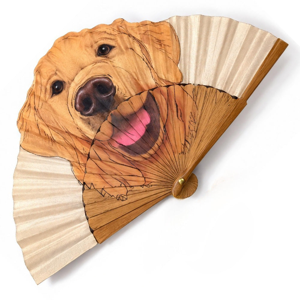 VENTAGLIO IN LEGNO CON SETA CON STAMPA DI CANI