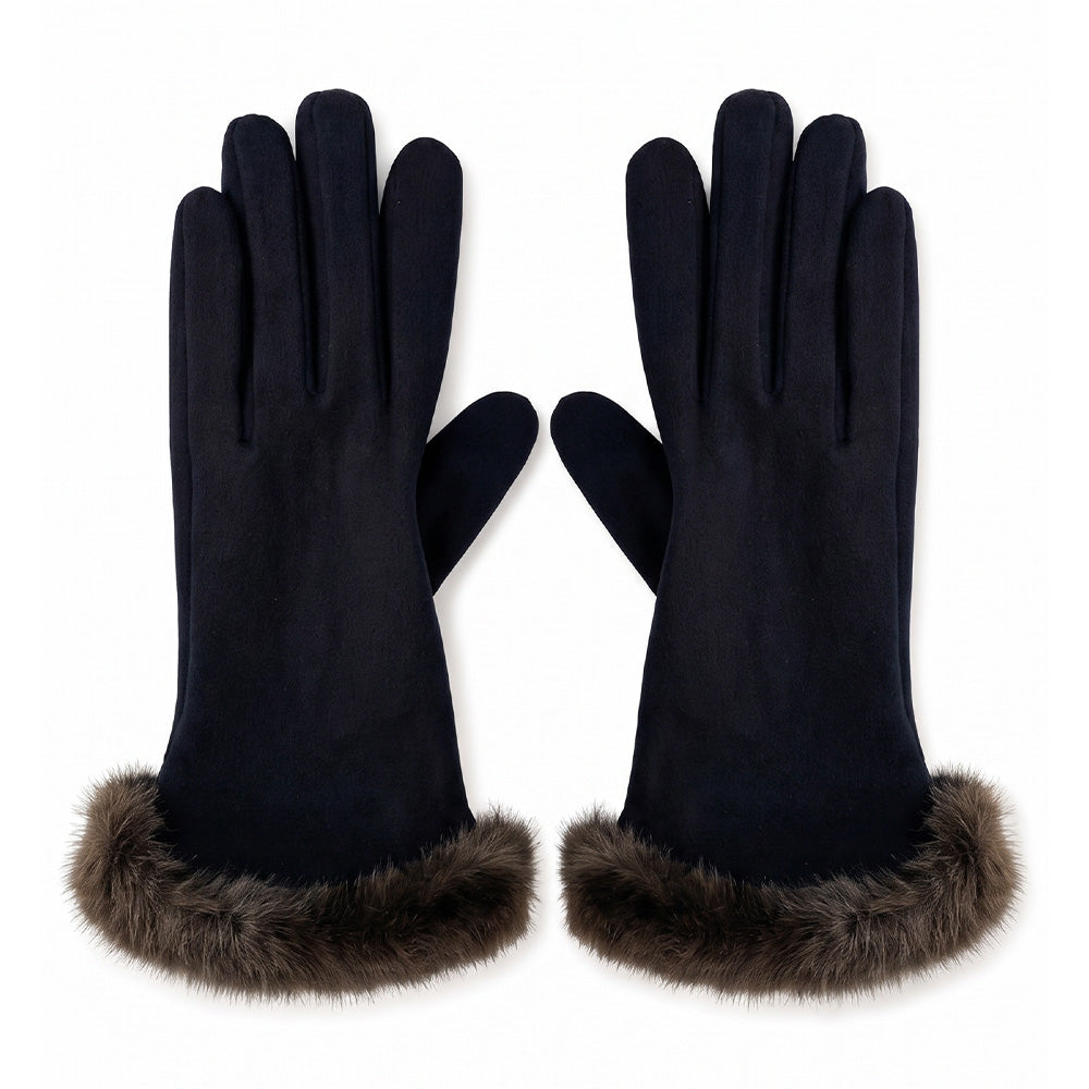 GUANTI IN TESSUTO CON ECO FUR E CUORICINO RICAMATO SU INDICE