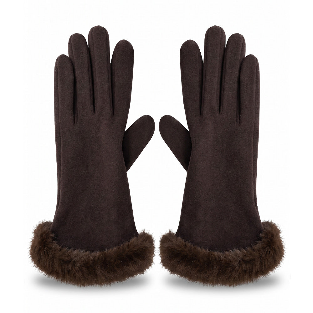 GUANTI IN TESSUTO CON ECO FUR E CUORICINO RICAMATO SU INDICE