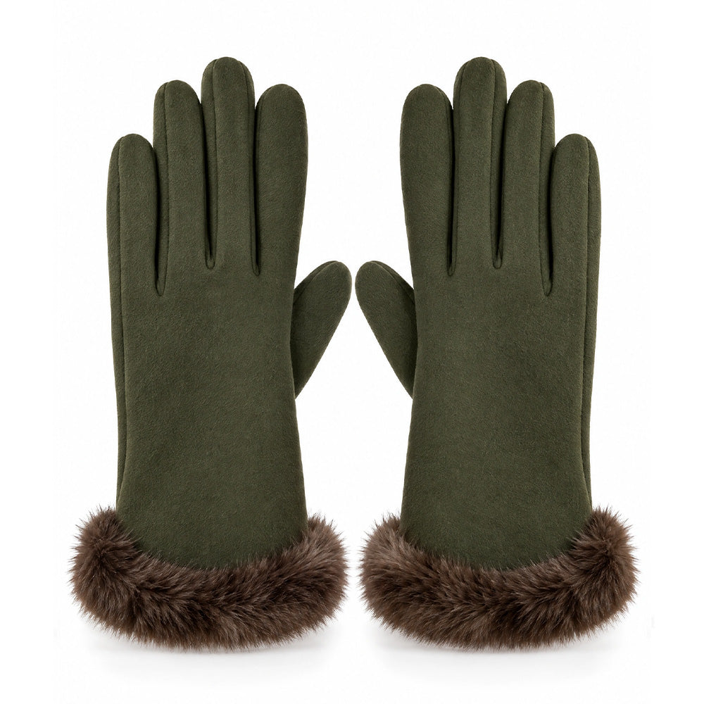 GUANTI IN TESSUTO CON ECO FUR E CUORICINO RICAMATO SU INDICE